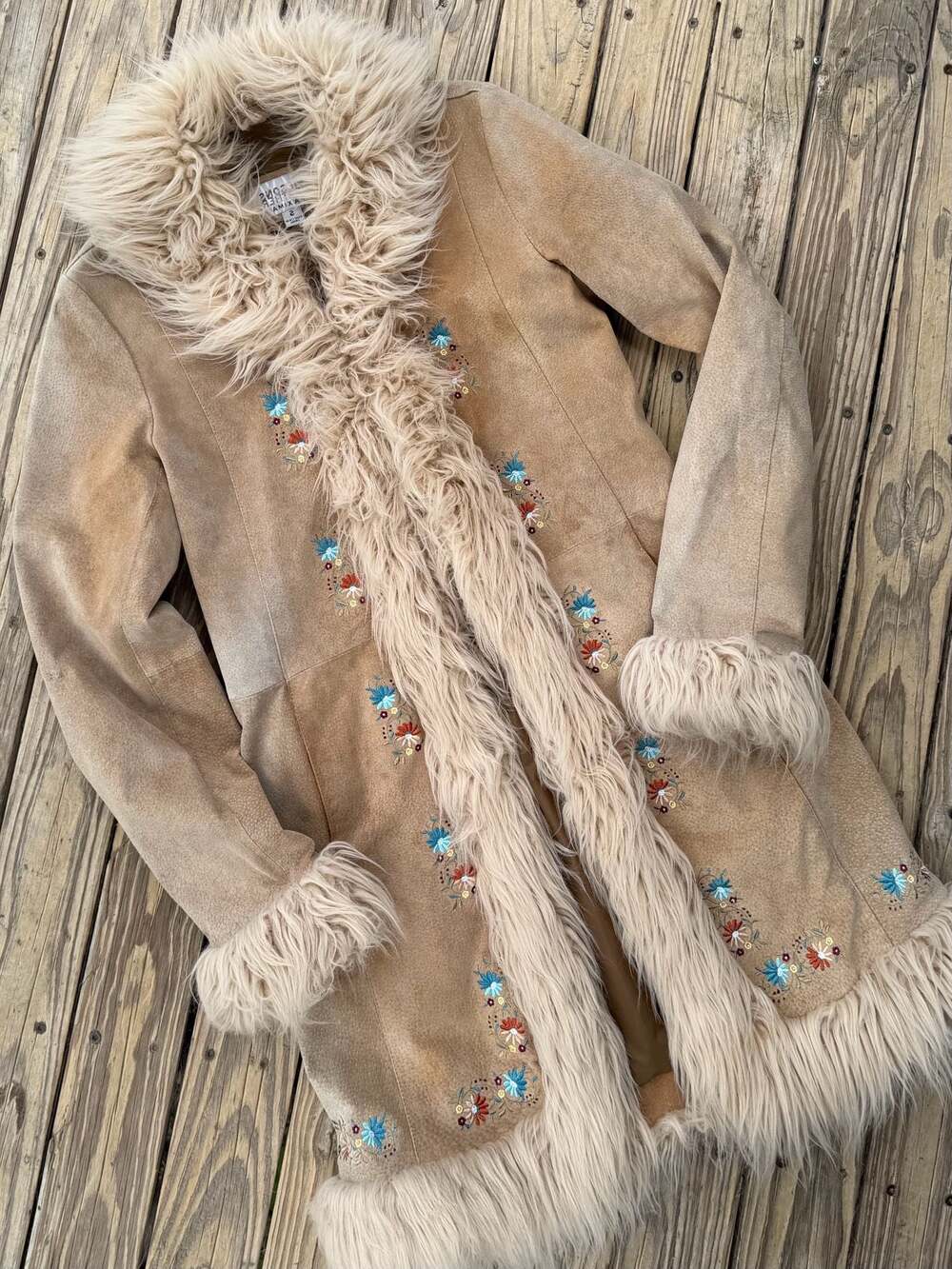 Wilsons Leather Maxima Suede Embroidered Faux Fur Trim Coat Size S - Picture 6 of 16